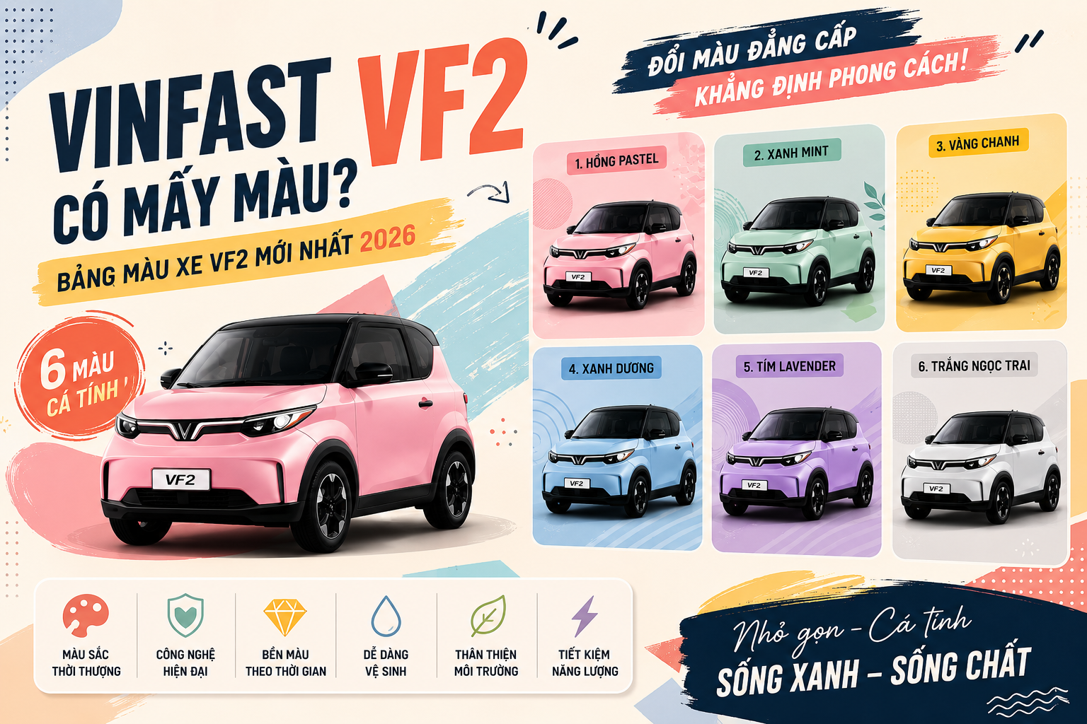 VinFast VF2 có mấy màu? Khám phá trọn bộ bảng màu sắc chính thức