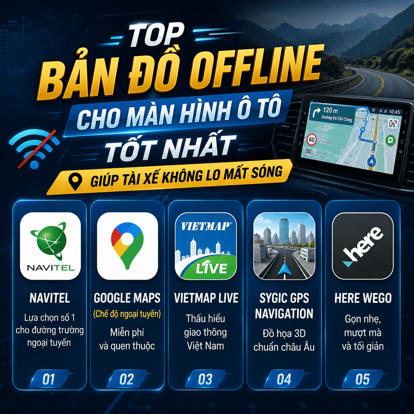 Top Bản Đồ Offline Cho Màn Hình Ô Tô Tốt Nhất Giúp Tài Xế Không Lo Mất Sóng