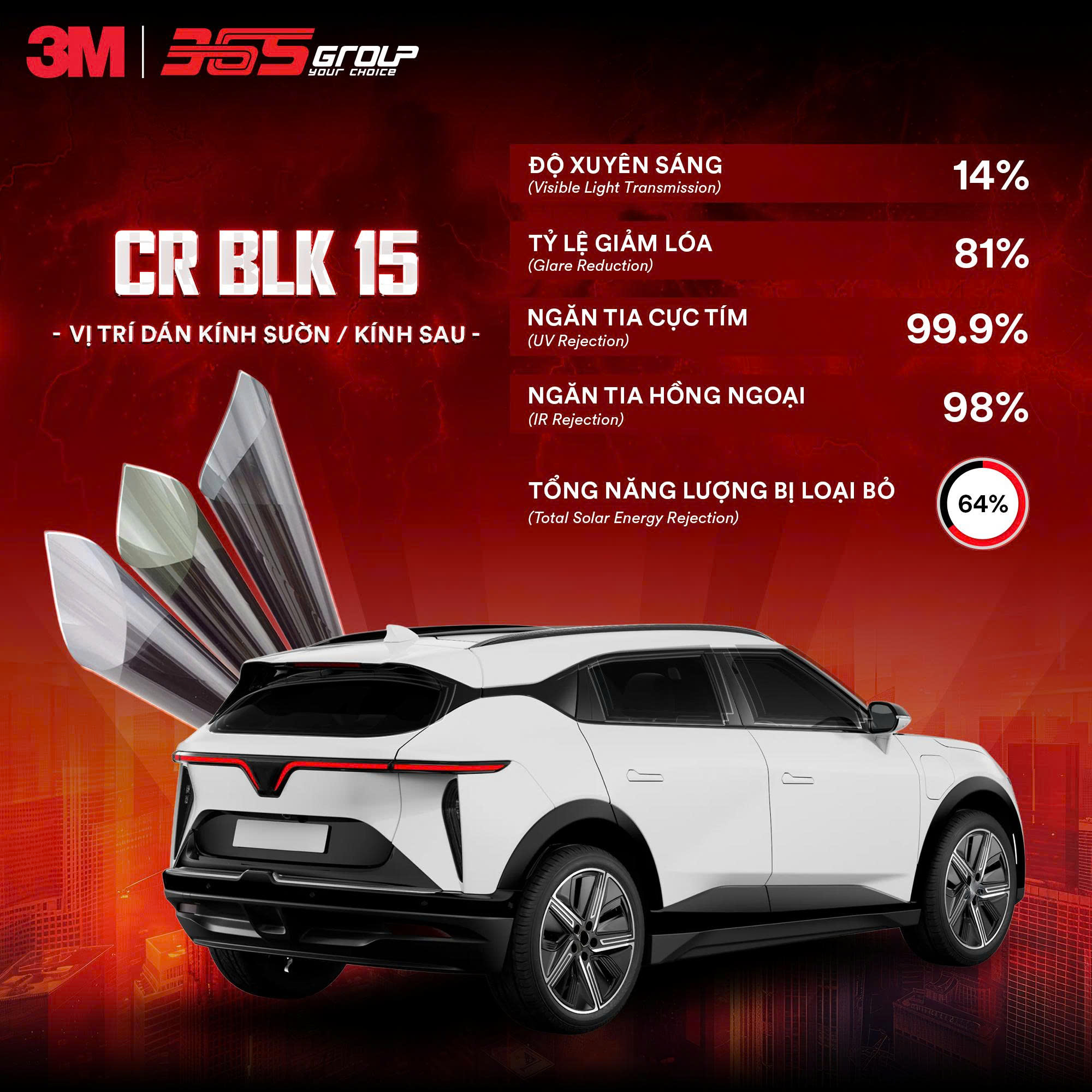 PHIM CÁCH NHIỆT 3M CR BLK 15